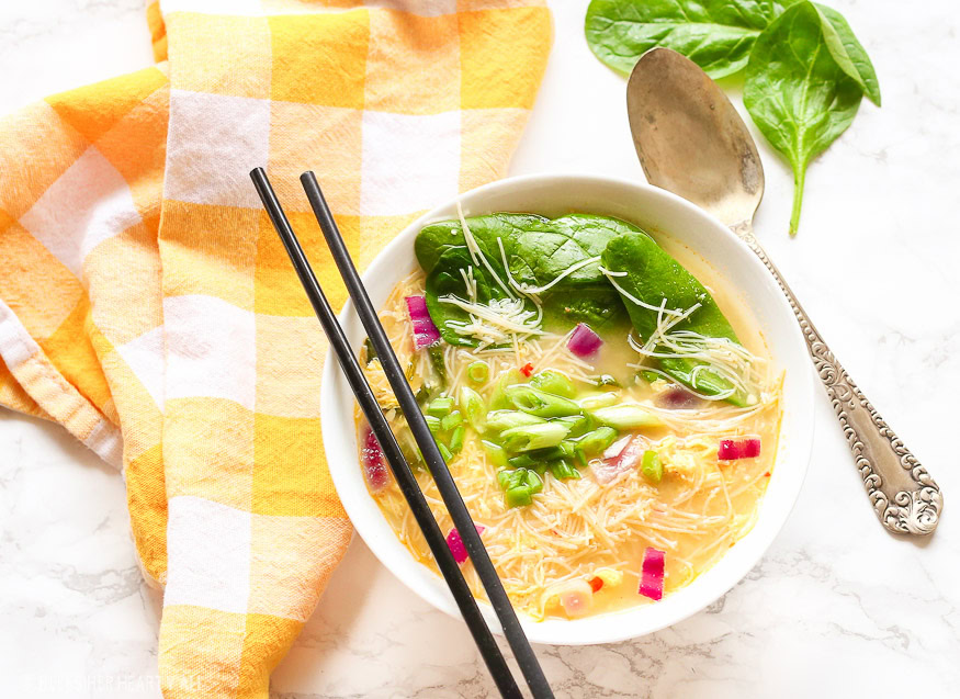 Egg Drop Noodle Soup + Kimchi Sauce is a one pot gluten free and dairy free recipe and ready in under 30 minutes!