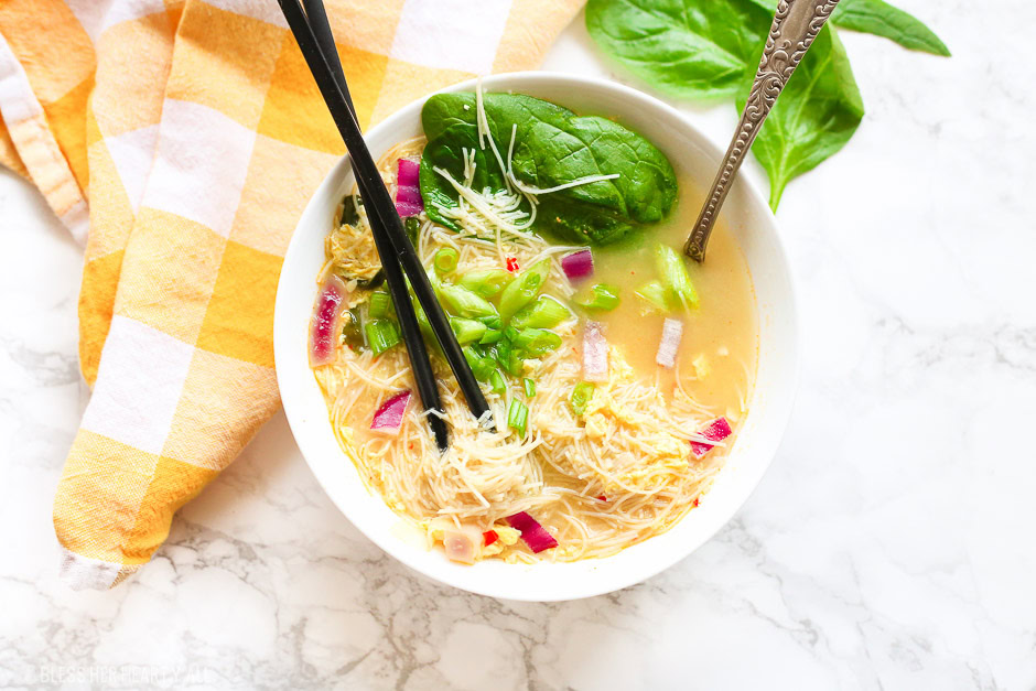 Egg Drop Noodle Soup + Kimchi Sauce is a one pot gluten free and dairy free recipe and ready in under 30 minutes!