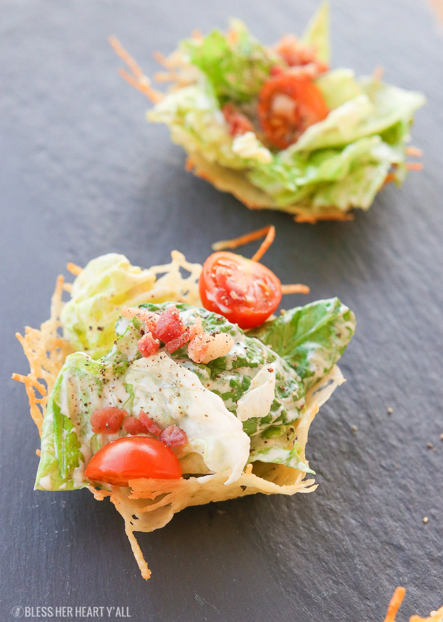 Healthy Caesar Salad Parmesan Cups | Gluten Free + Low Carb