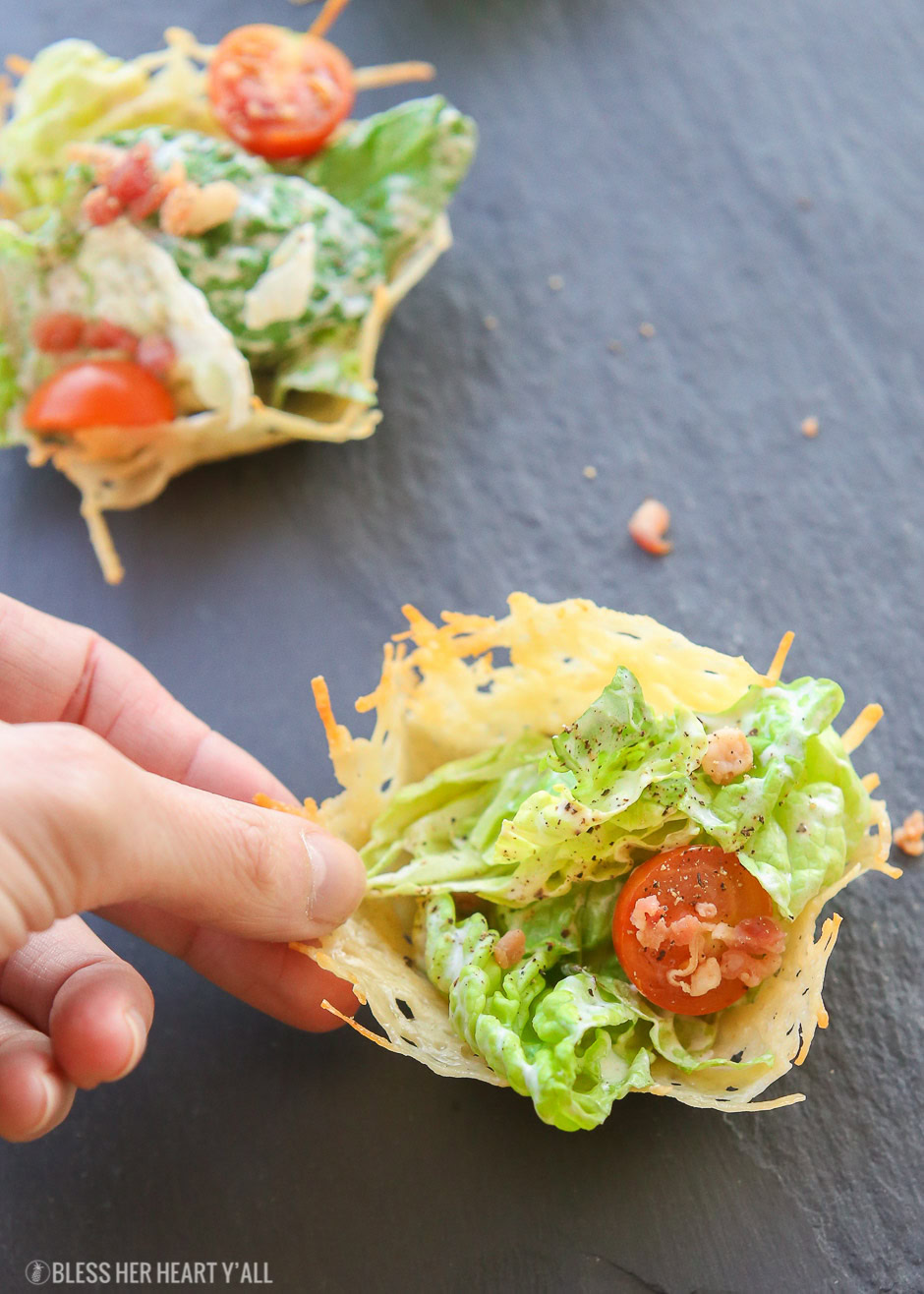 Healthy Caesar Salad Parmesan Cups | Gluten Free + Low Carb