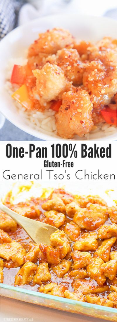 one-pan baked gluten-free General Tso’s chicken recipe baking in oven