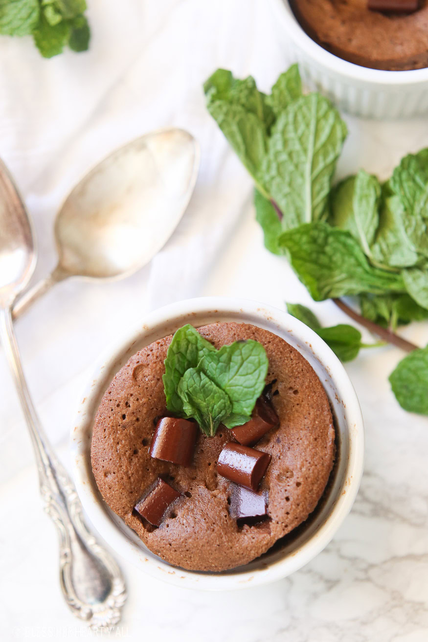 This one minute mint chocolate mug cake is soft, fluffy, decadent, and most importantly packed full of gooey mint chocolate flavor all in one simple and quick gluten free serving!