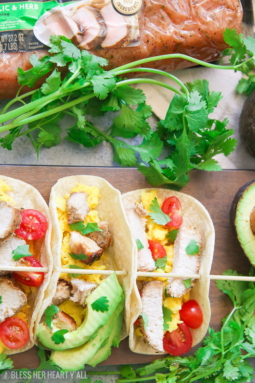 Easy and fresh pork breakfast tacos are a simple and healthy option to make for a filling gluten free breakfast that the whole family will love! 