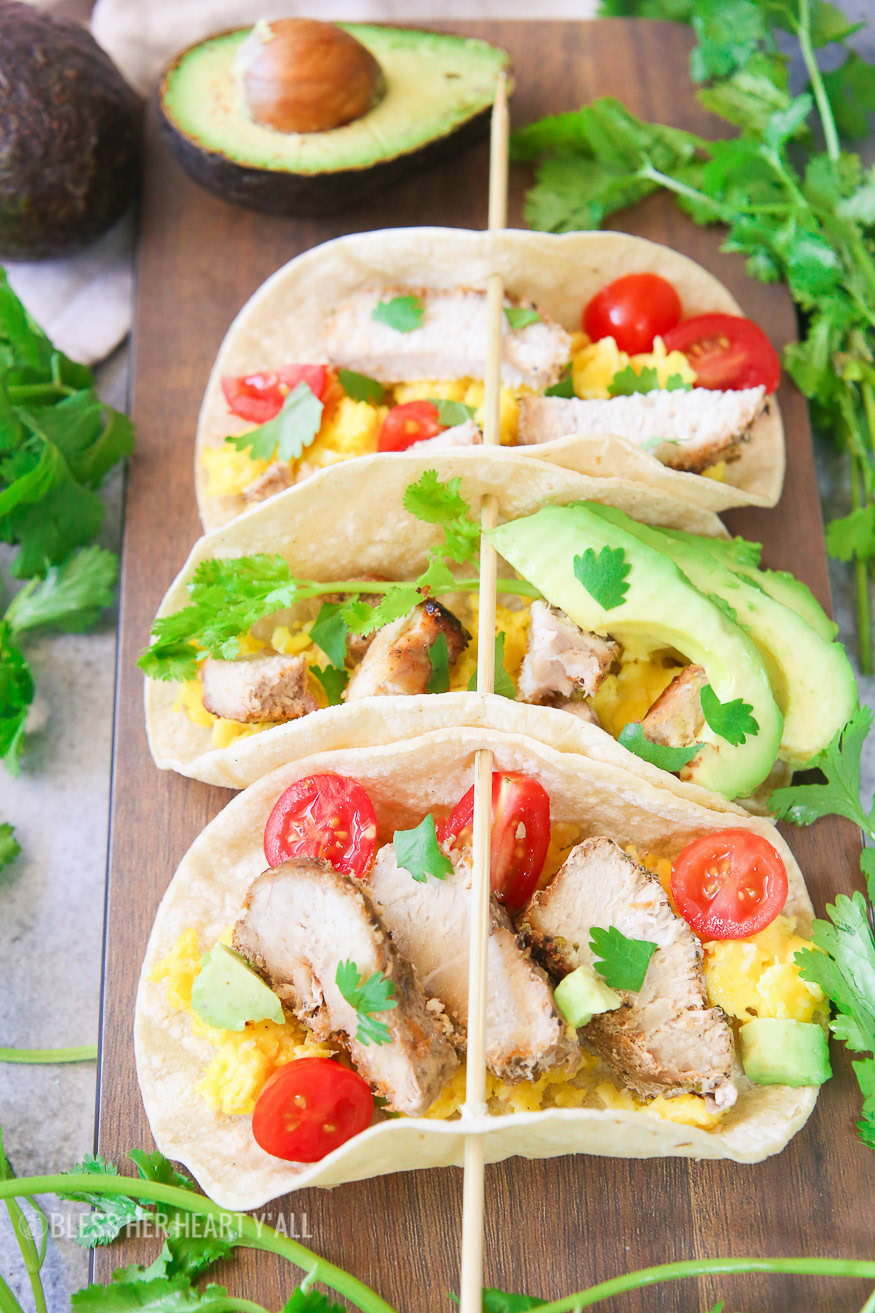 Easy and fresh pork breakfast tacos are a simple and healthy option to make for a filling gluten free breakfast that the whole family will love! 