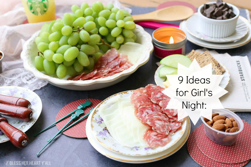 These are the 9 must have ideas and snacks for girl's night in and other easy hosting ideas to keep your party girly and tasty so you can enjoy all the fun too!