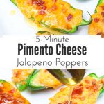 Pimento cheese jalapeno poppers melt fresh jalapenos and pimento cheese together and then top them with crisp bacon crumbles and a drizzle of fresh honey. Each bite combines sweet and spicy with warm melty cheese and crunch. The perfect snack or appetizer in just 5 minutes! 5