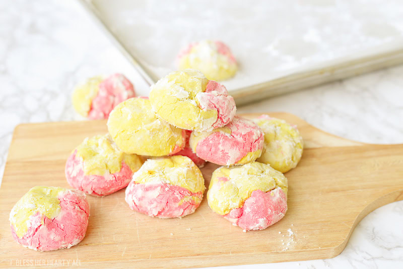 This strawberry lemonade cookie recipe combines zesty lemon flavors with sweet strawberry hints in a soft and fluffy crinkle cookie! These moist gluten free cookies are a great little snack or dessert all summer long! image 3