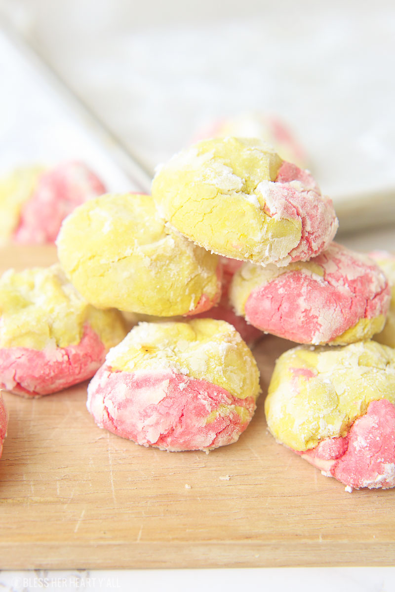 This strawberry lemonade cookie recipe combines zesty lemon flavors with sweet strawberry hints in a soft and fluffy crinkle cookie! These moist gluten free cookies are a great little snack or dessert all summer long! image 4