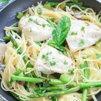 This chicken pasta in garlic basil butter sauce recipe makes for an easy gluten free dinner for busy weeknights. Pasta and chicken is tossed with the vegetables you already have in your kitchen and drizzled in a sizzling light and creamy garlic butter sauce with extra hints of basil and lemon! image 1