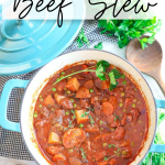 gluten free beef stew in a dutch oven