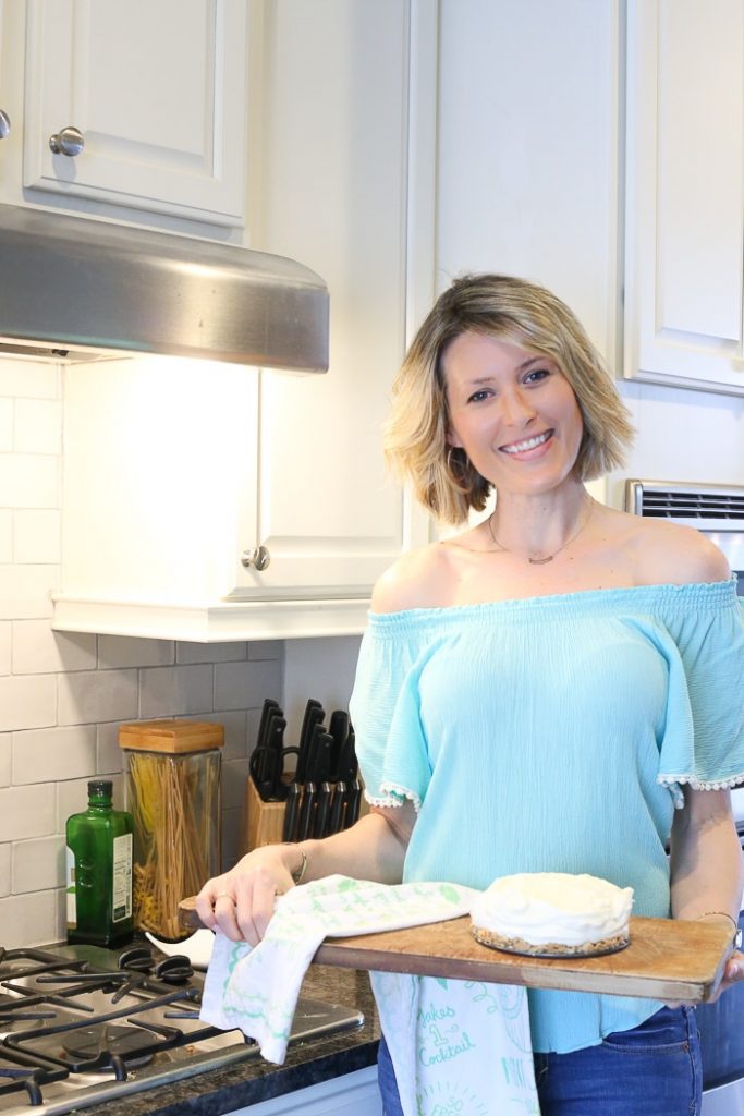 picture in kitchen with gluten-free cheesecake