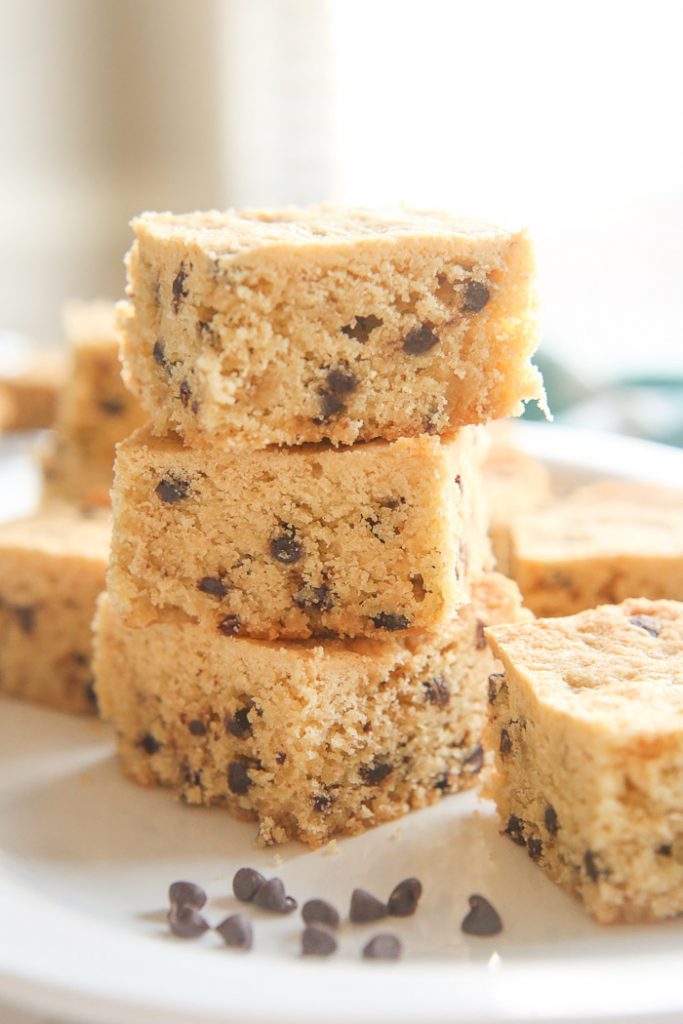 gluten free blondies on white plate