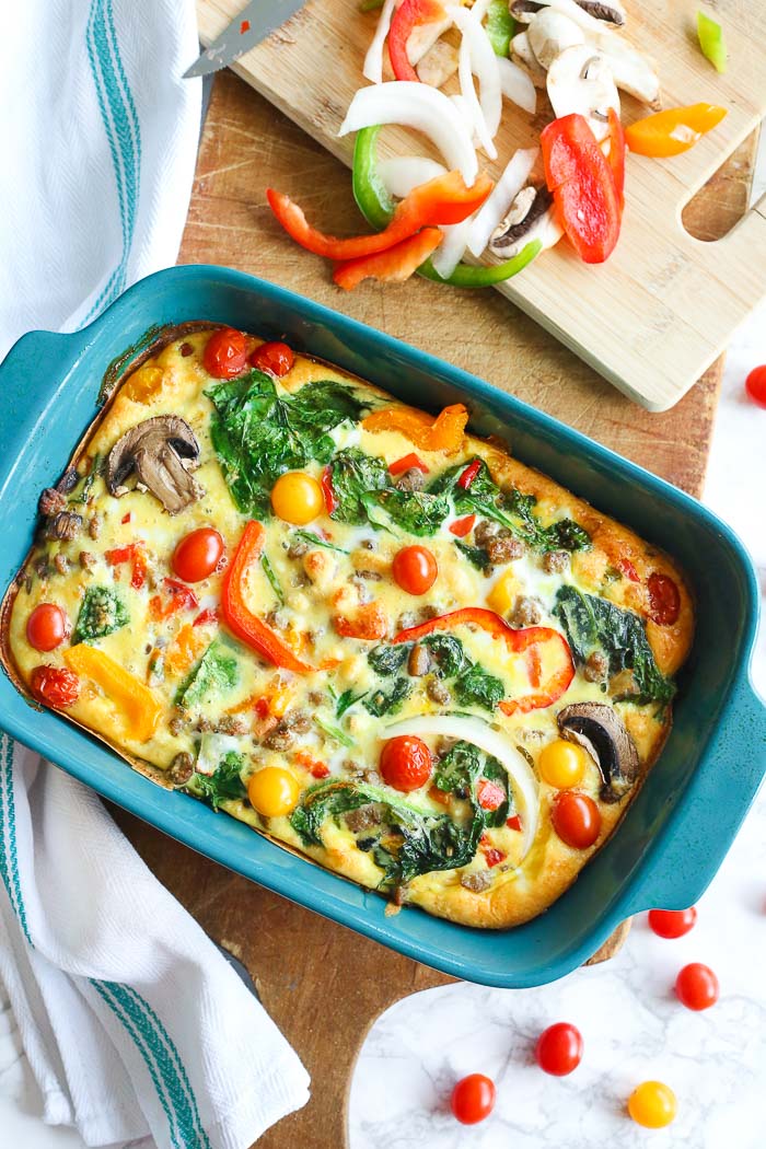 gluten-free breakfast casserole overhead view