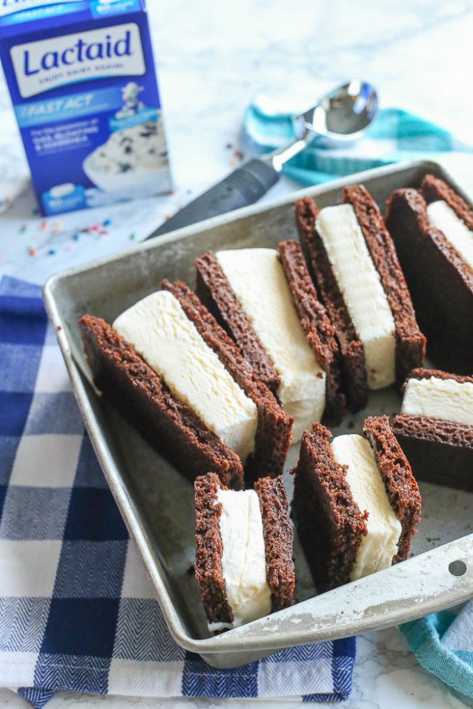 ice cream sandwiches in baking dish