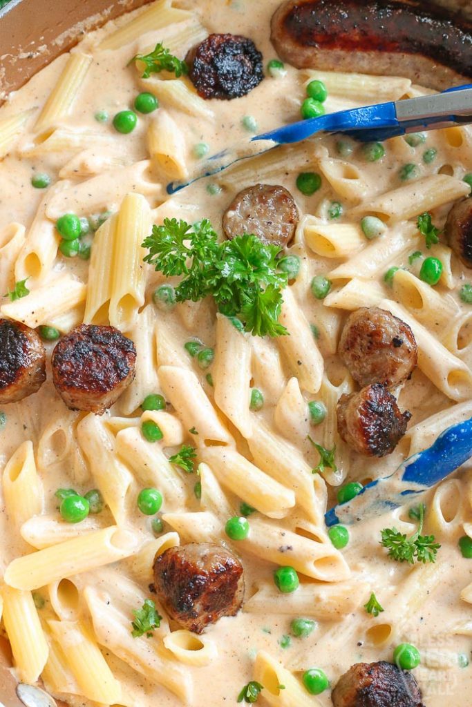 Serving Gluten Free Bratwurst Pasta