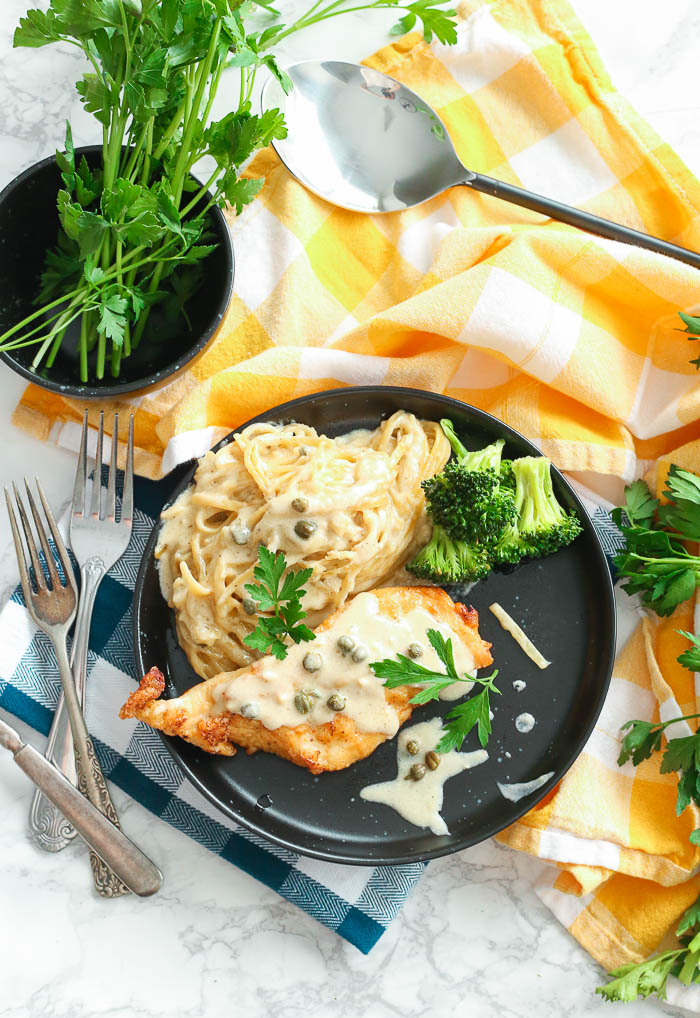 creamy instant pot chicken piccata with cream pasta