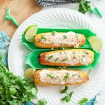 skinny healthy mexican corn on the cob overhead view