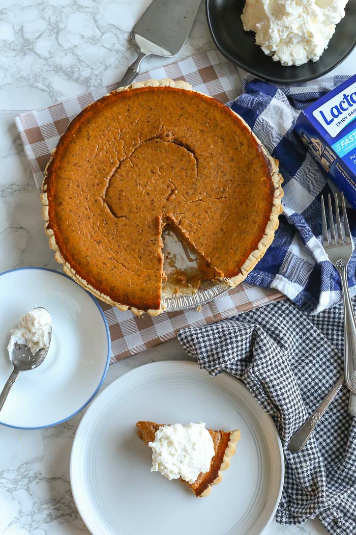 gluten-free pumpkin pie overhead table shot