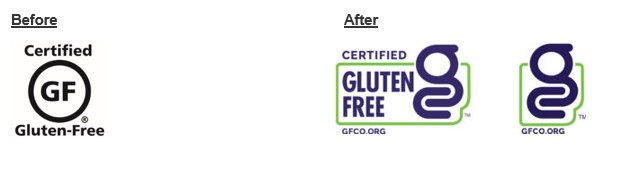 GFCO certified gluten free logo before and after