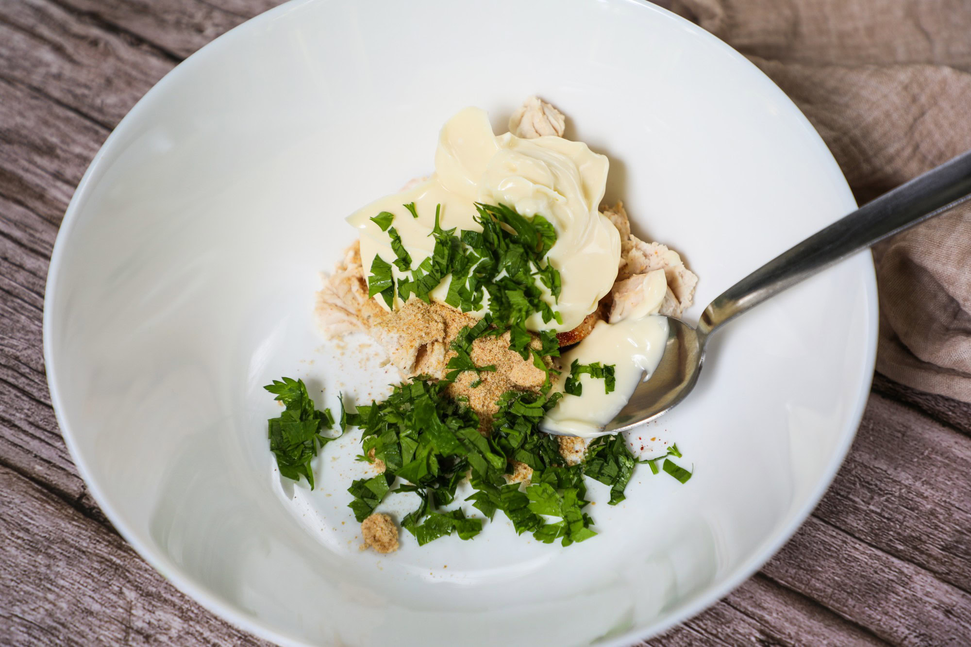 Crab mix in a white bowl