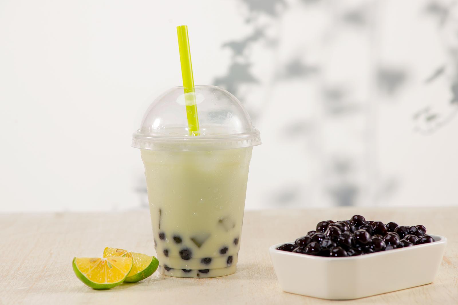 Lemon Boba Bubble Tea with fruits and crushed ice.