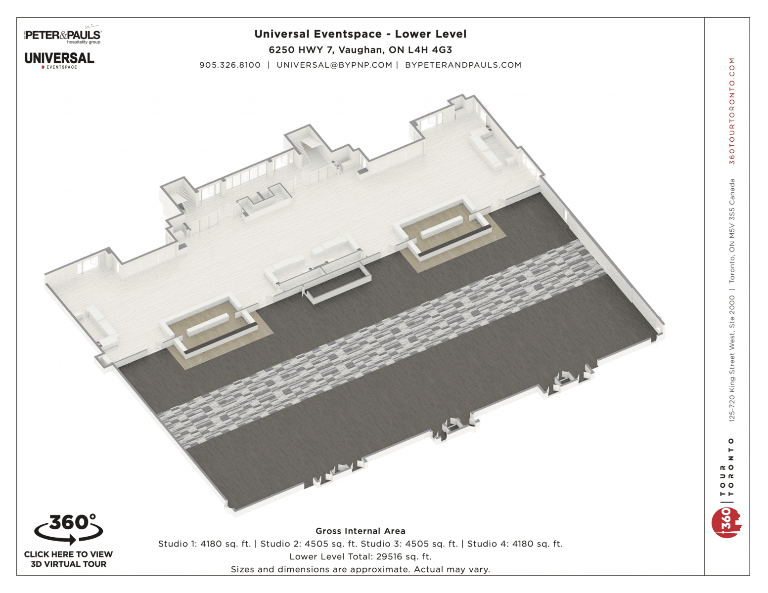 3D Floor Plan Universal Eventspace Vaughan Ontario Lower Level