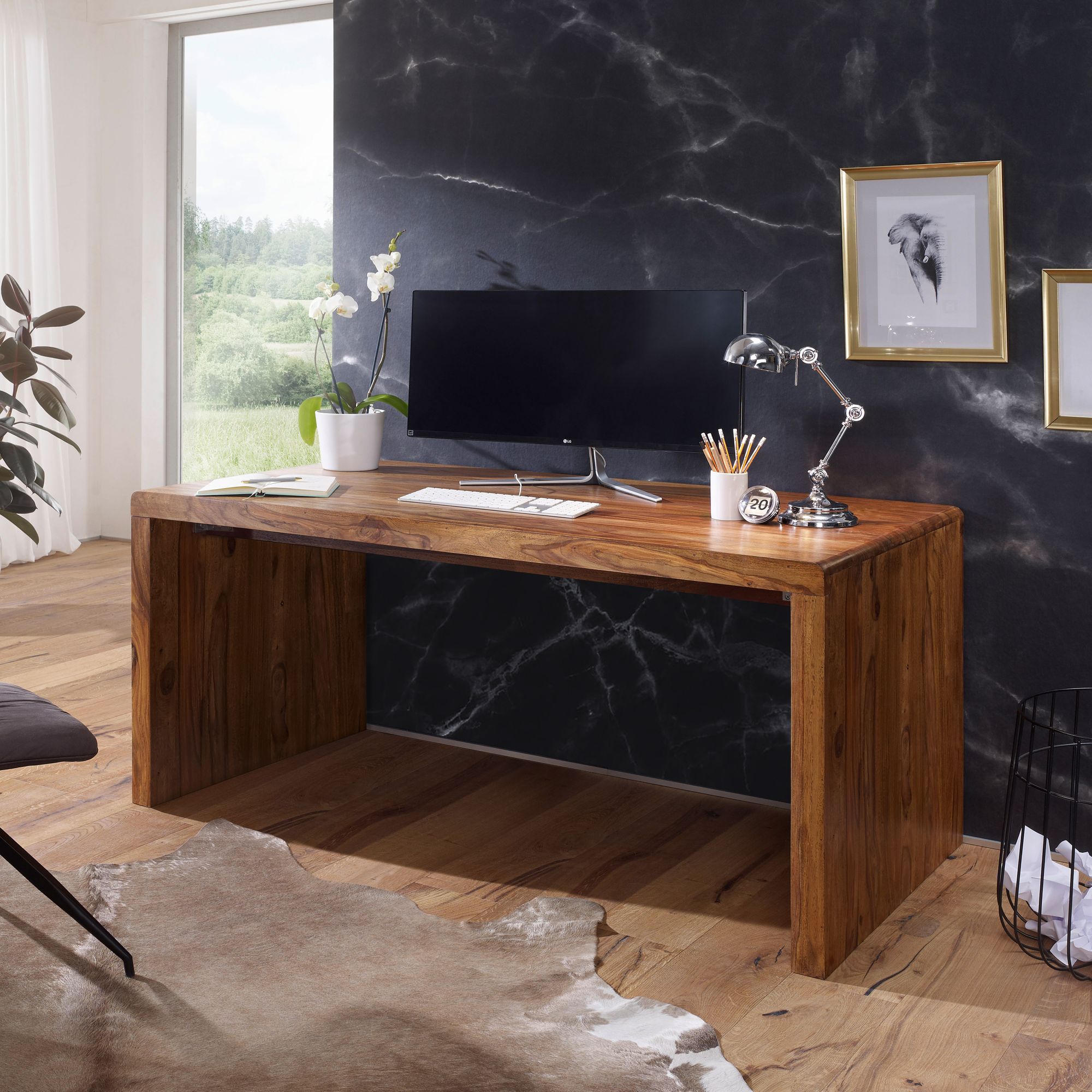Desk Boha Solid Wood Sheesham Computer Table 140 Cm Wide Real Wood Design Filing Office Table Country Style Office Furniture Modern Office Furniture Artkomfort Shop online now and we deliver at your doorstep. artkomfort