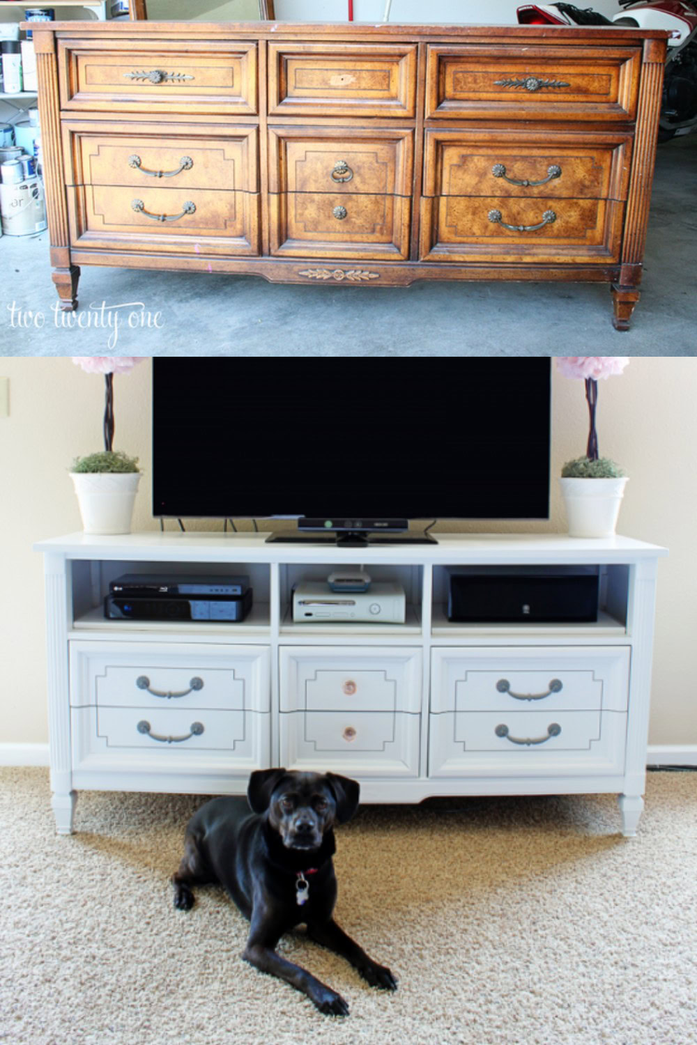 25 Awesome DIY Repurposed Dressers Ideas Before After Oh My Sander   Dresser Repurposed Into TV Stand Before After 