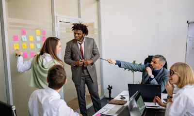 happy colleagues working together