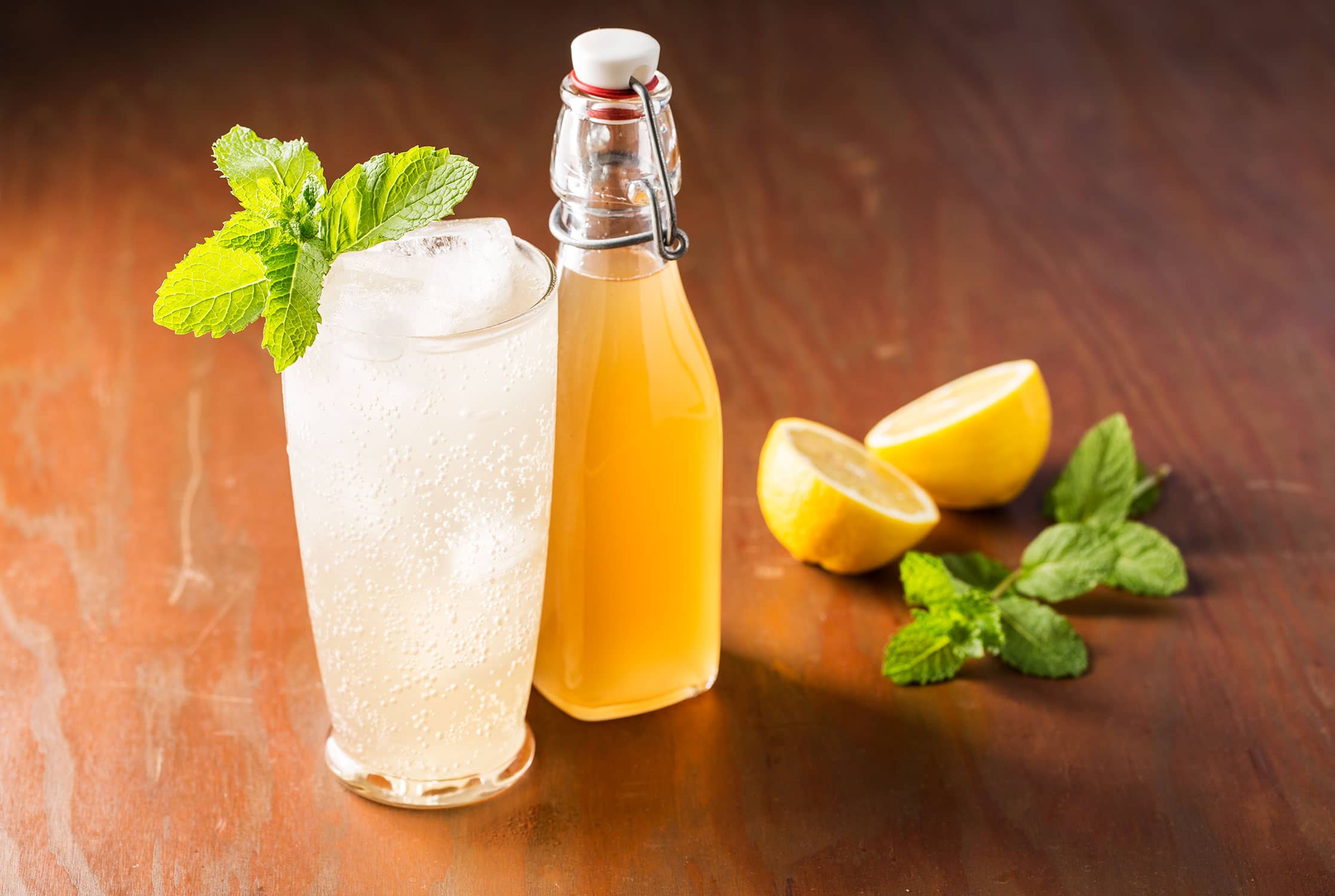 Meyer lemon mint shrub