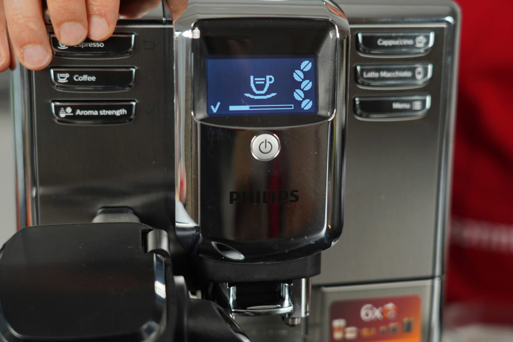 Philips LatteGo - Detailansicht des Displays mit Zubereitungsstatusangabe