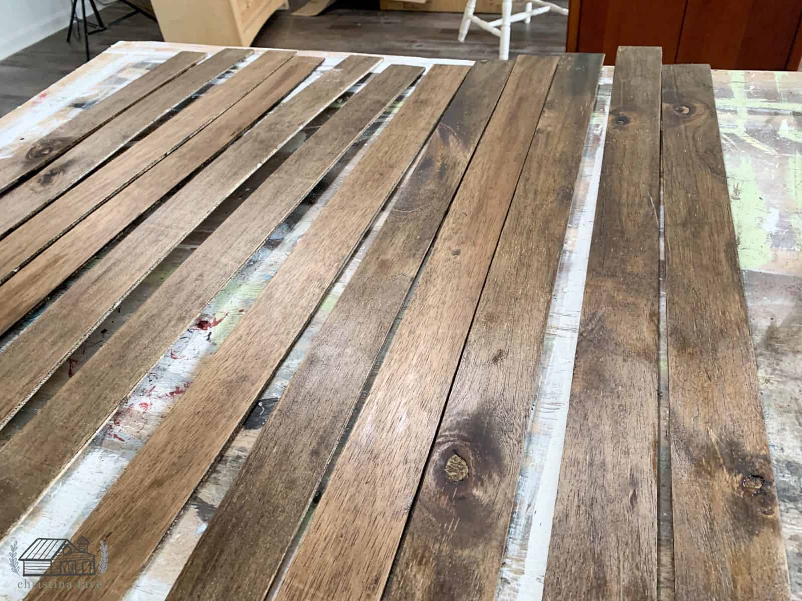 Wood planks with stain added