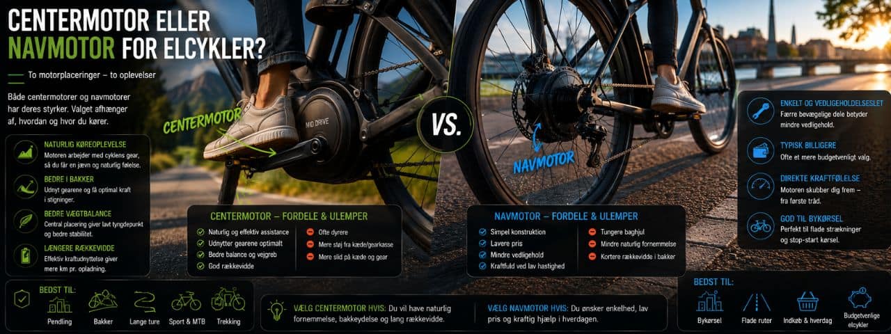 Centermotor eller navmotor for elcykler