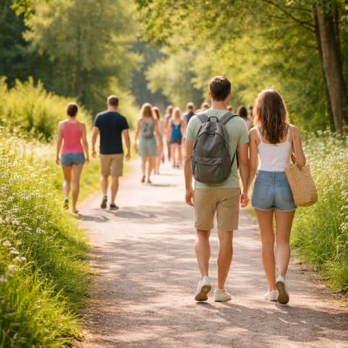 folk der går korrekt ad en gangsti