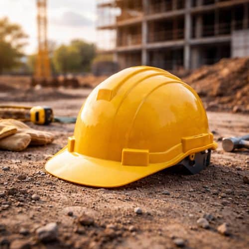 sikkerhedshjelm på en byggeplads