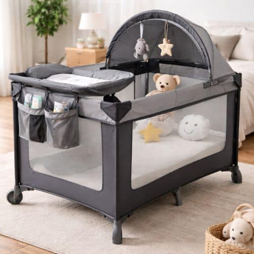 weekendseng til baby fyldt med bamser og mere