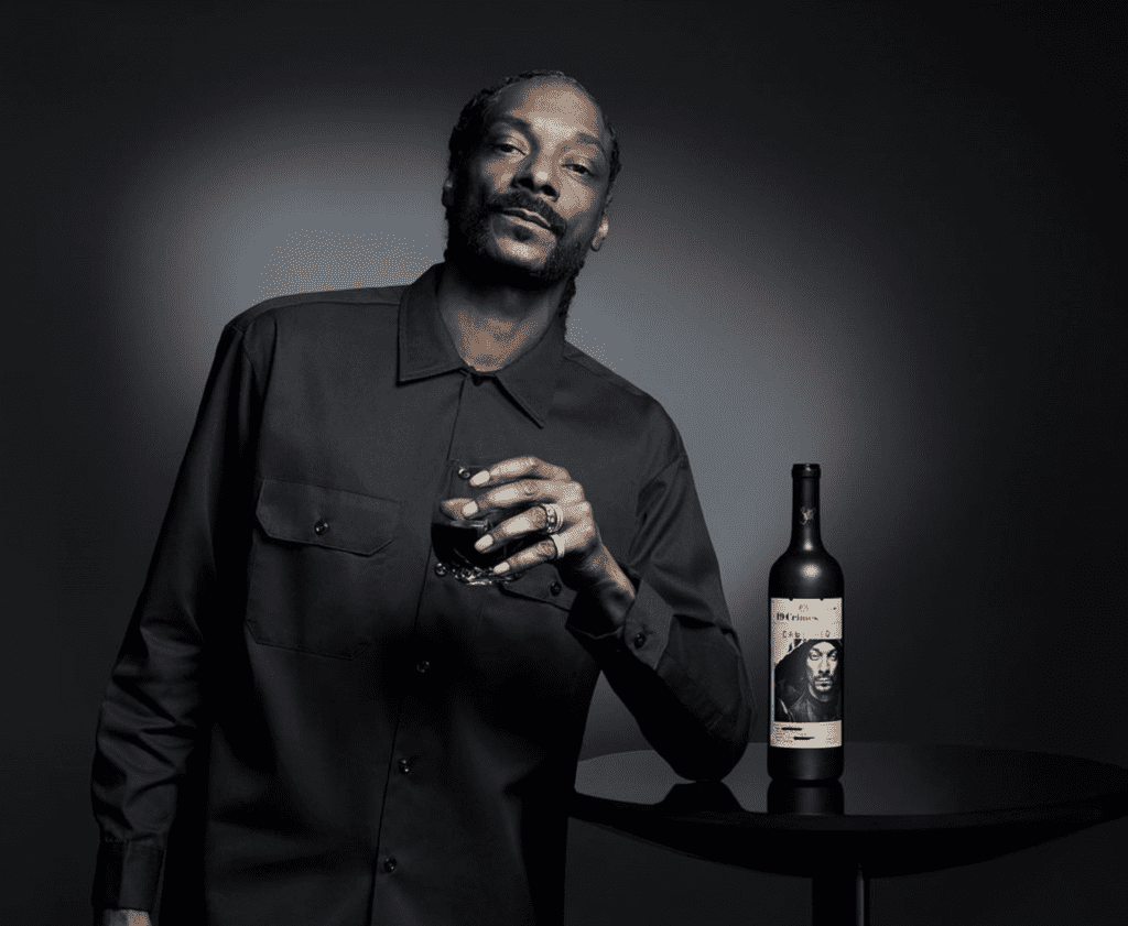 snoop with brand of red wine 19 crimes
