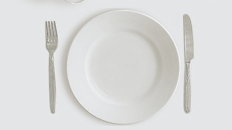 empty plate with knife and fork next to it