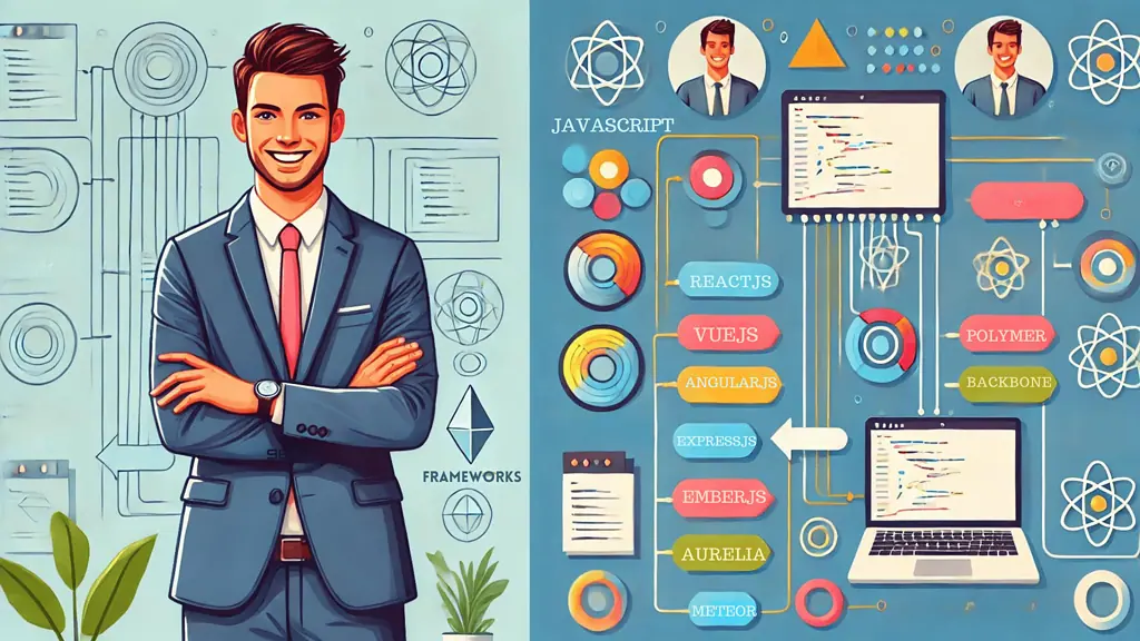 image flowchart depicting the organization of code using JavaScript frameworks