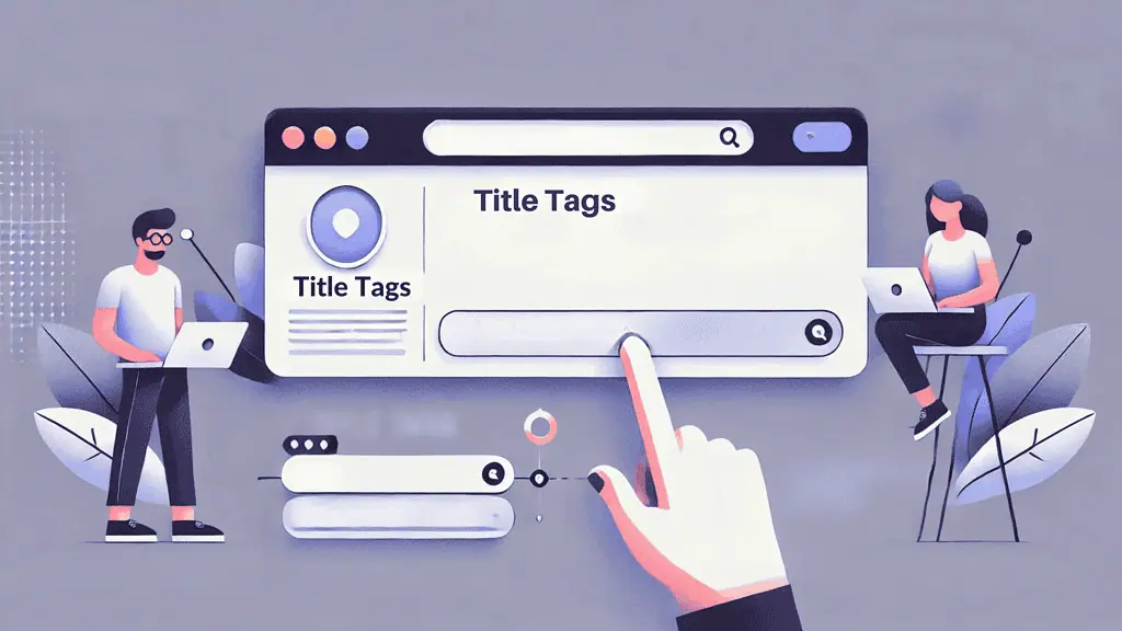 image: search engine results page with title tags highlighted, showing examples of effective and ineffective title tags.