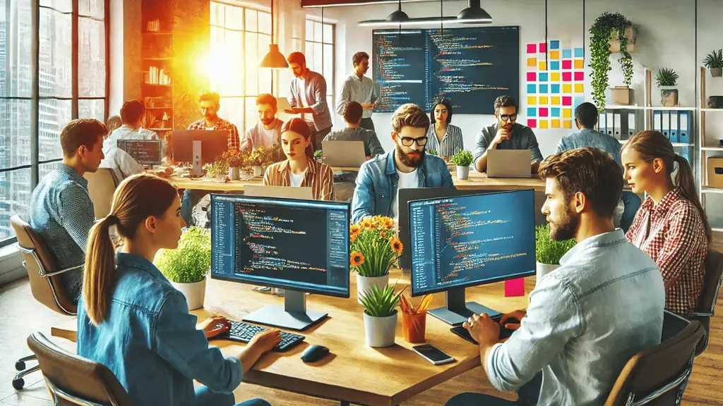 An image showing a team performing a code review session, focusing on essential security practices for websites
