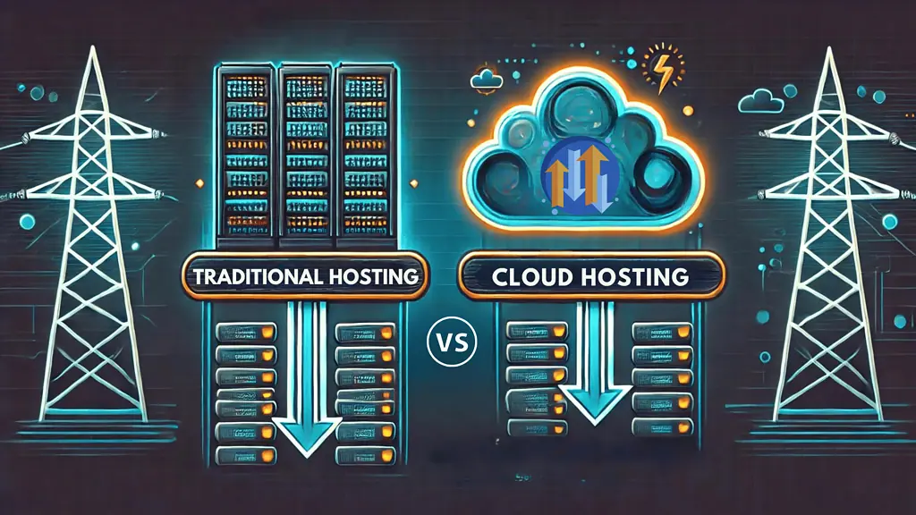 image visual comparison of traditional hosting vs. cloud hosting.
