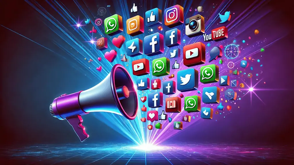 image visual representation of various social media platforms connected with lines to indicate a multi-platform strategy.