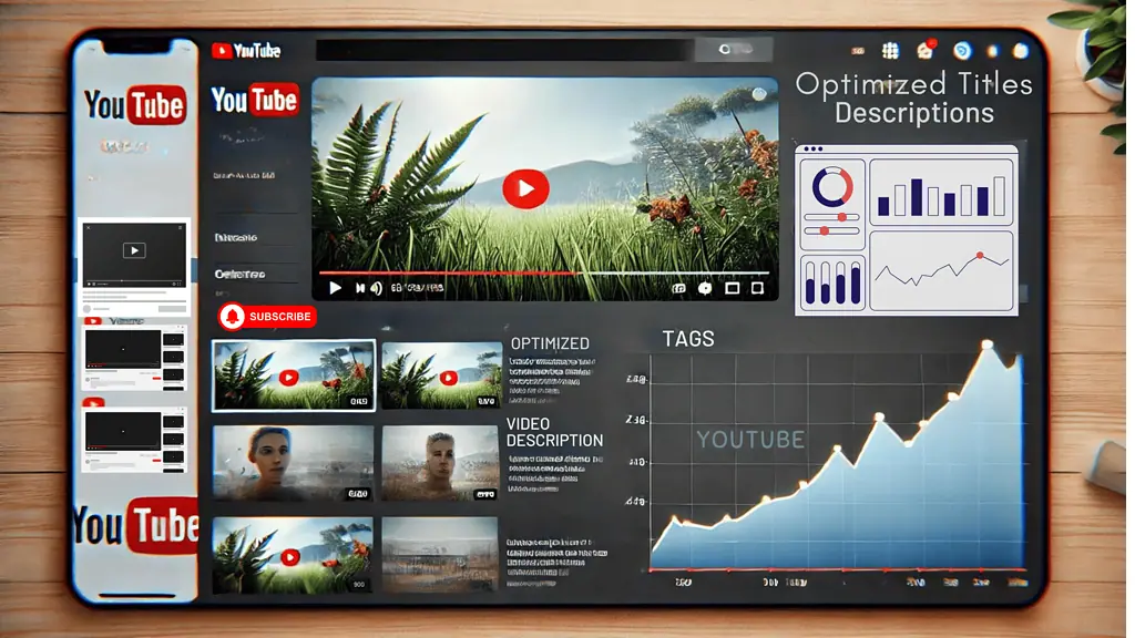 image screenshot of a YouTube video page showing optimized titles, descriptions, and tags.