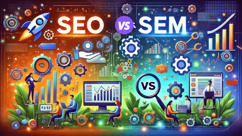 split image showing both organic and paid search results on Google, illustrating the relationship between SEO and SEM.