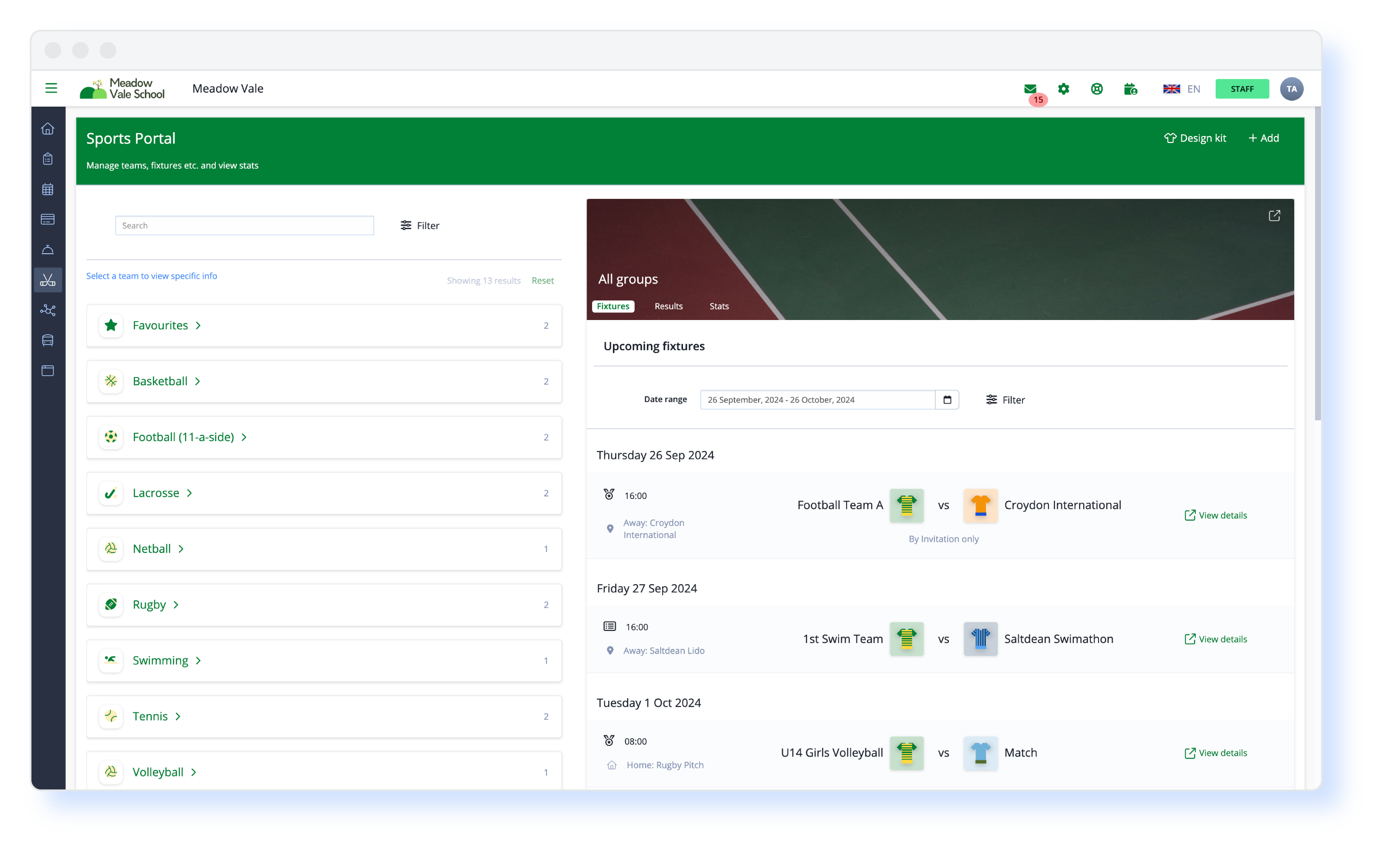Sports Portal fixtures