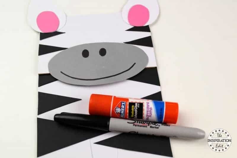 making a paper bag puppet zebra