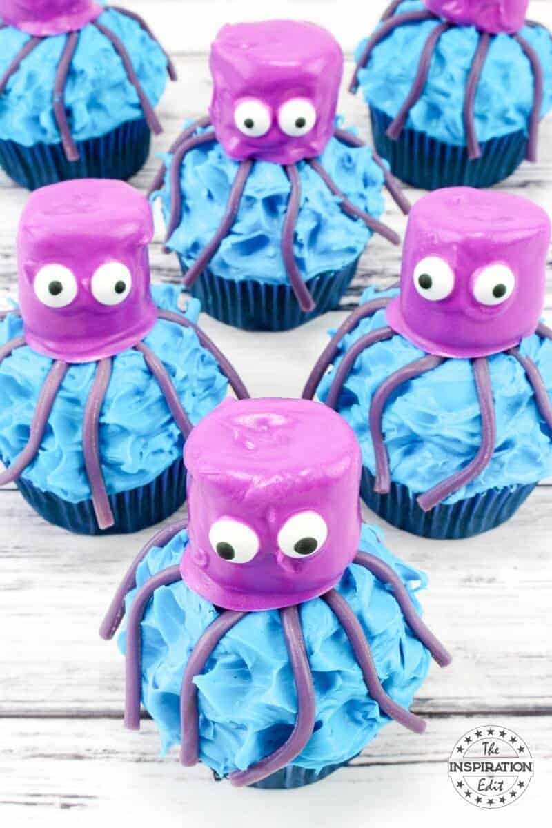Ocotopus cupcakes. marshmallow heads and blue chocolate a great baking with kids idea