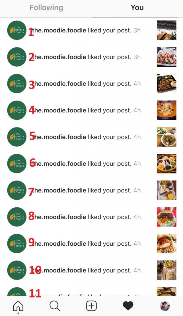 Instagram Notification Screenshot of peacocking