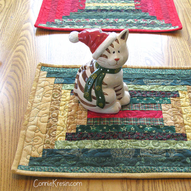 Quilted Log Cabin Placemats for Christmas Freemotion by the River